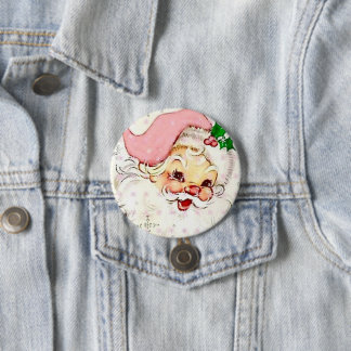 Niedlicher Weihnachtsmann mit rosa Hut Button
