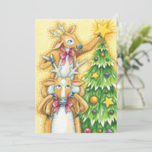 Niedlicher Weihnachtsmann mit Weihnachtsbaum-Star Einladung
