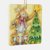 Niedlicher Weihnachtsmann mit Weihnachtsbaum-Star Keramikornament (Rechts)