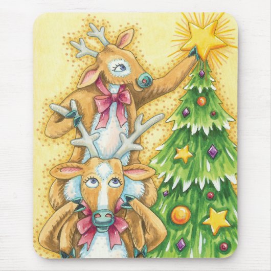 Niedlicher Weihnachtsmann mit Weihnachtsbaum-Star Mousepad (Vorne)