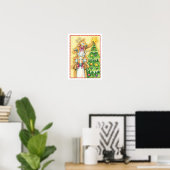 Niedlicher Weihnachtsmann mit Weihnachtsbaum-Star Poster (Heimbüro)