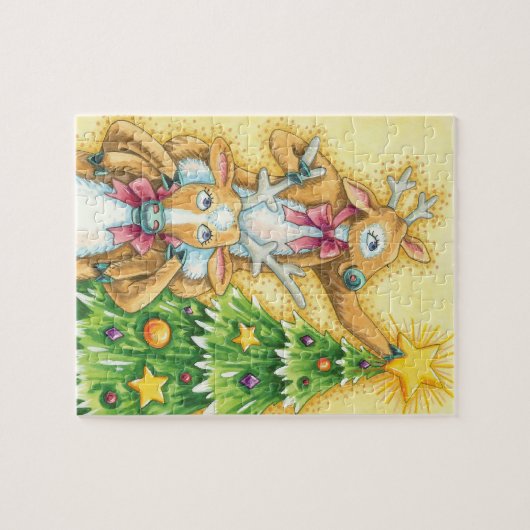 Niedlicher Weihnachtsmann mit Weihnachtsbaum-Star Puzzle (Horizontal)