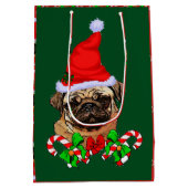 Niedlicher Weihnachtsmann Mops froh Mittlere Geschenktüte (Rückseite)