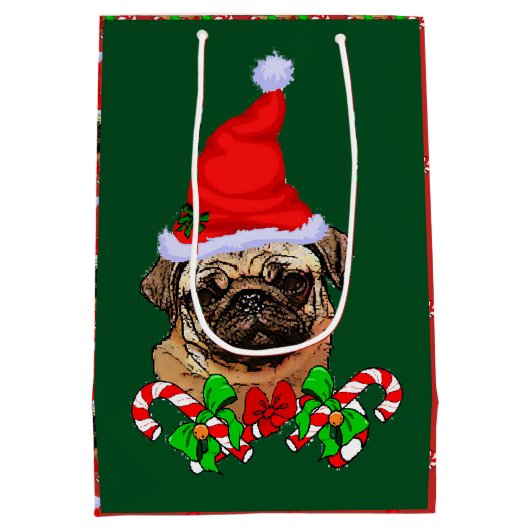 Niedlicher Weihnachtsmann Mops froh Mittlere Geschenktüte (Rückseite)