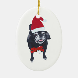 Niedlicher Weihnachtsmann-Mops Hund Weihnachtsschm Keramikornament