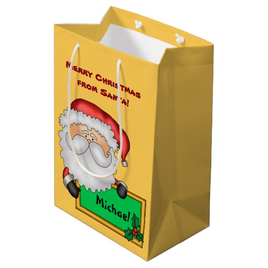 Niedlicher Weihnachtsmann Personalisiert Mittlere Geschenktüte (Rückseite Schrägansicht)
