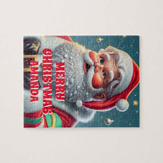 Niedlicher Weihnachtsmann Personalisierte Kinder Puzzle (Horizontal)