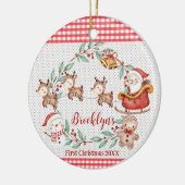 Niedlicher Weihnachtsmann Reindeer 1. Foto Keramik Ornament (Links)