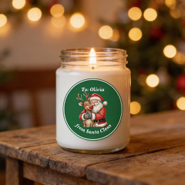 Niedlicher Weihnachtsmann & Reindeer Hug Custom Re Runder Aufkleber