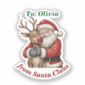Niedlicher Weihnachtsmann & Reindeer Hug Custom Vi Aufkleber (Vorderseite)