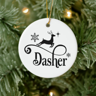 Niedlicher Weihnachtsmann-Reindeer-Name Dasher Wei Keramik Ornament