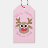 Niedlicher Weihnachtsmann Reindeer Pink Script Nam Geschenkanhänger (Vorderseite)