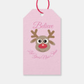 Niedlicher Weihnachtsmann Reindeer Pink Script Nam Geschenkanhänger (Rückseite)