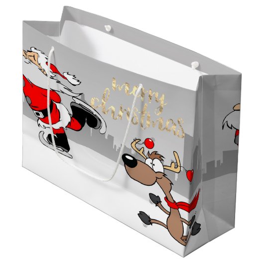 Niedlicher Weihnachtsmann, Rentier Große Geschenktüte (Vorderseite Schrägansicht)