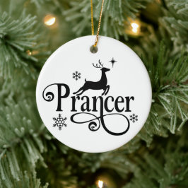Niedlicher Weihnachtsmann-Rentier-Name Prancer Wei Keramik Ornament
