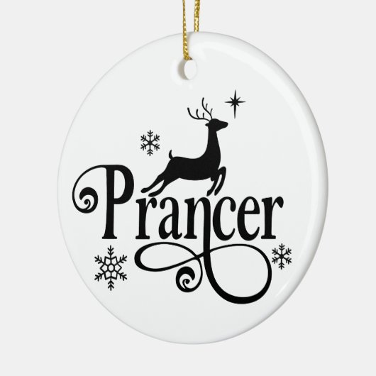 Niedlicher Weihnachtsmann-Rentier-Name Prancer Wei Keramik Ornament (Links)