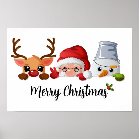 Niedlicher Weihnachtsmann, Rentier & Snowman Poster (Vorne)