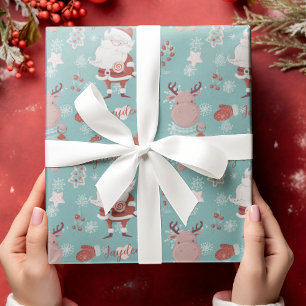 Niedlicher Weihnachtsmann Rentiere Personalisiert Geschenkpapier
