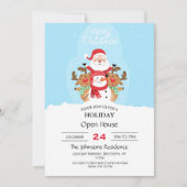 Niedlicher Weihnachtsmann, Rentiere und Schneemann Einladung (Vorderseite)