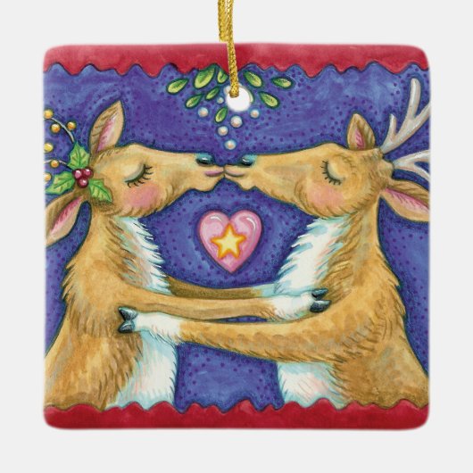 Niedlicher Weihnachtsmann, Romantischer Kuss und M Keramikornament (Vorderseite)