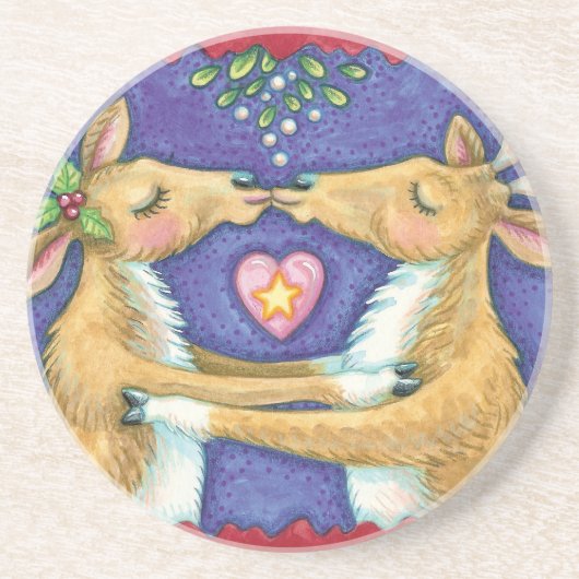 Niedlicher Weihnachtsmann, Romantischer Kuss und M Sandstein Untersetzer (Vorne)