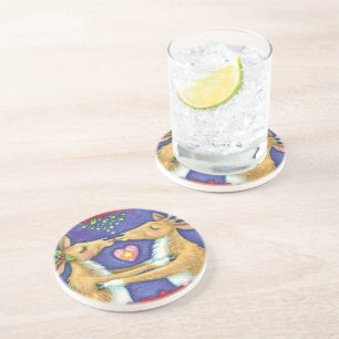 Niedlicher Weihnachtsmann, Romantischer Kuss und M Sandstein Untersetzer