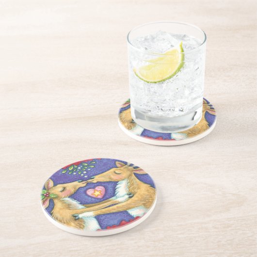 Niedlicher Weihnachtsmann, Romantischer Kuss und M Sandstein Untersetzer (Seite)