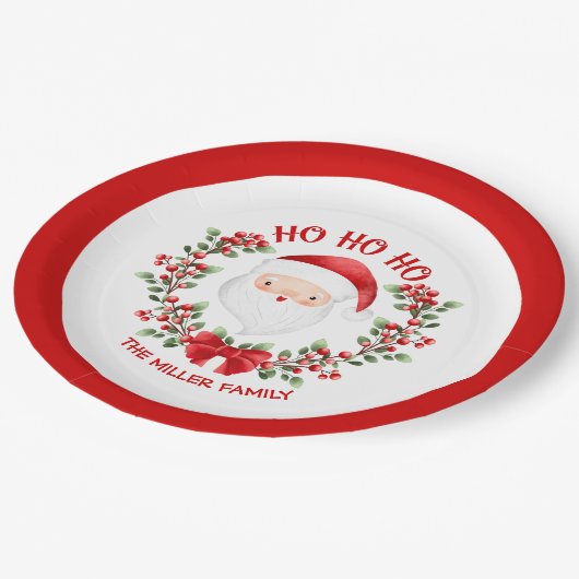 Niedlicher Weihnachtsmann, Roter Name, Weihnachtsd Pappteller (Schrägansicht)