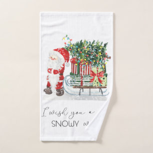 Niedlicher Weihnachtsmann, Schlitten, Geschenke Badhandtuch Set