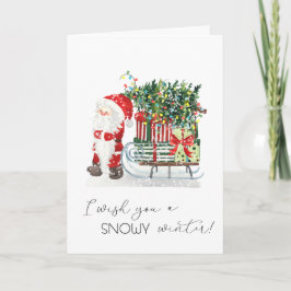 Niedlicher Weihnachtsmann, Schlitten, Geschenke Feiertagskarte
