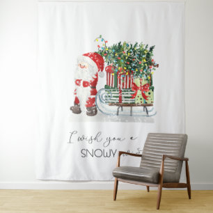 Niedlicher Weihnachtsmann, Schlitten, Geschenke Wandteppich
