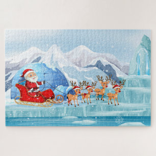 Niedlicher Weihnachtsmann, Schlitten und Rentier Puzzle