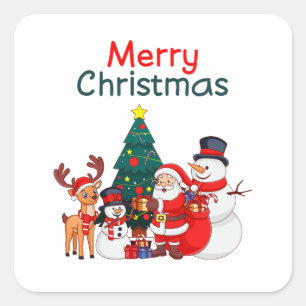 Niedlicher Weihnachtsmann, Snowman & Reindeer Froh Quadratischer Aufkleber