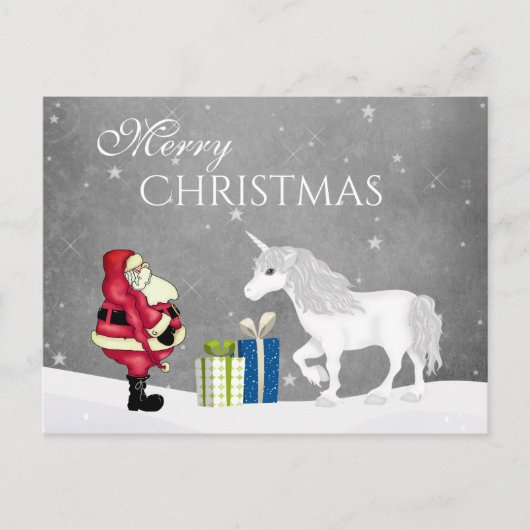 Niedlicher Weihnachtsmann und Einhorn Frohe Weihna Postkarte (Vorderseite)