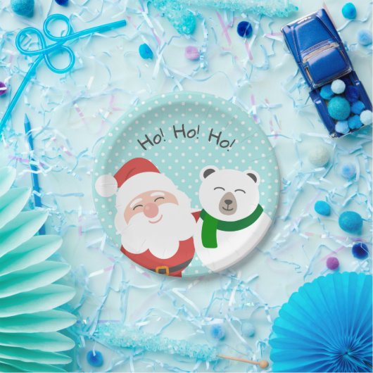 Niedlicher Weihnachtsmann und Eisbär Weihnachtslie Pappteller (Party)