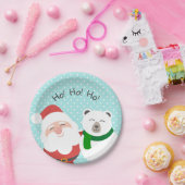 Niedlicher Weihnachtsmann und Eisbär Weihnachtslie Pappteller (Party)