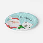 Niedlicher Weihnachtsmann und Eisbär Weihnachtslie Pappteller (Schrägansicht)