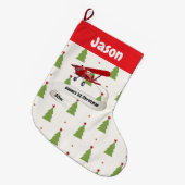 Niedlicher Weihnachtsmann und Flugzeug, Erste Weih Großer Weihnachtsstrumpf (Vorderansicht (hängend))