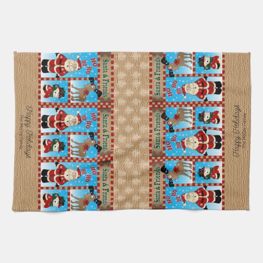 Niedlicher Weihnachtsmann und Freunde Geschirrtuch (Horizontal)