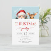 Niedlicher Weihnachtsmann und Hirsche Weihnachten Einladung (Stehend Vorderseite)