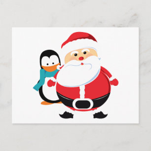 Niedlicher Weihnachtsmann und Pinguin Feiertagspostkarte
