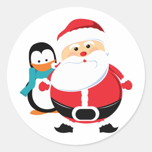 Niedlicher Weihnachtsmann und Pinguin Runder Aufkleber (Vorderseite)