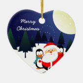 Niedlicher Weihnachtsmann und Pinguine Weihnachtss Keramikornament (Vorne)