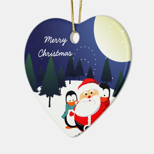 Niedlicher Weihnachtsmann und Pinguine Weihnachtss Keramikornament (Links)