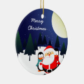 Niedlicher Weihnachtsmann und Pinguine Weihnachtss Keramikornament (Rechts)