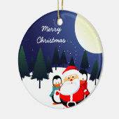 Niedlicher Weihnachtsmann und Pinguine Weihnachtss Keramikornament (Links)