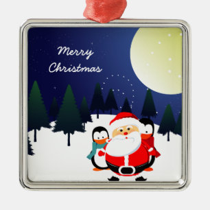 Niedlicher Weihnachtsmann und Pinguine Weihnachtss Ornament Aus Metall