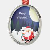 Niedlicher Weihnachtsmann und Pinguine Weihnachtss Silbernes Ornament (Links)