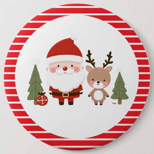 Niedlicher Weihnachtsmann und Reindeer Button (Vorderseite)