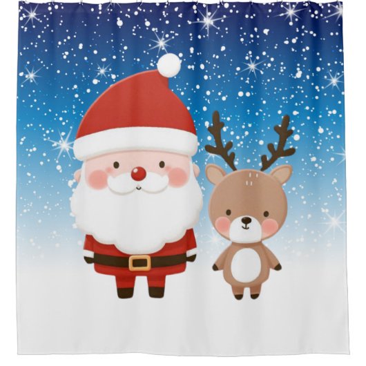 Niedlicher Weihnachtsmann und Reindeer Duschvorhang (Vorderseite)